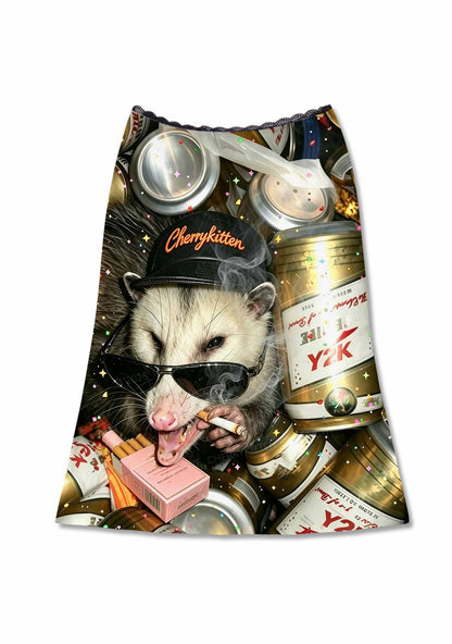 Smoking Opossum Y2K Print Midi Skirt Cherrykitten