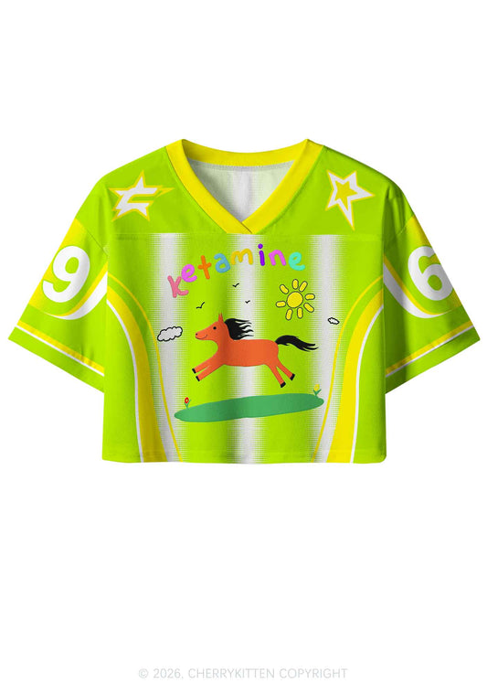 Lime Green K Pony Y2K Crop Sport Jersey Shirts Cherrykitten