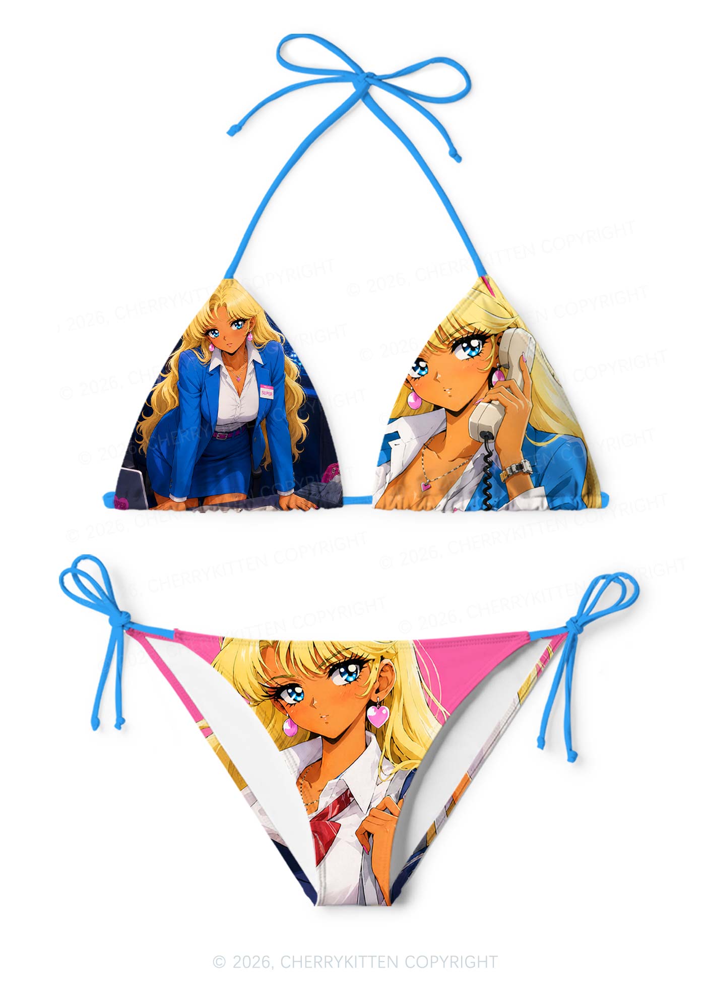 Anime Girl Y2K Print Bikini Set Cherrykitten