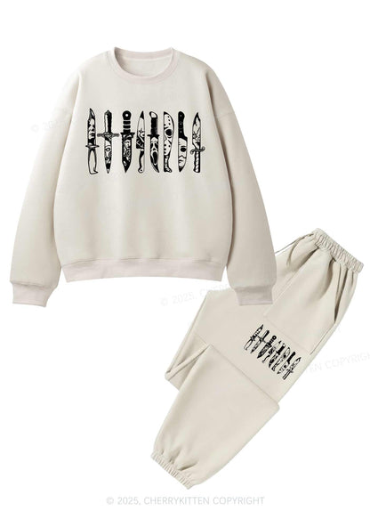 Halloween Grimace Daggers Y2K Fleece Sweatshirts Set Cherrykitten