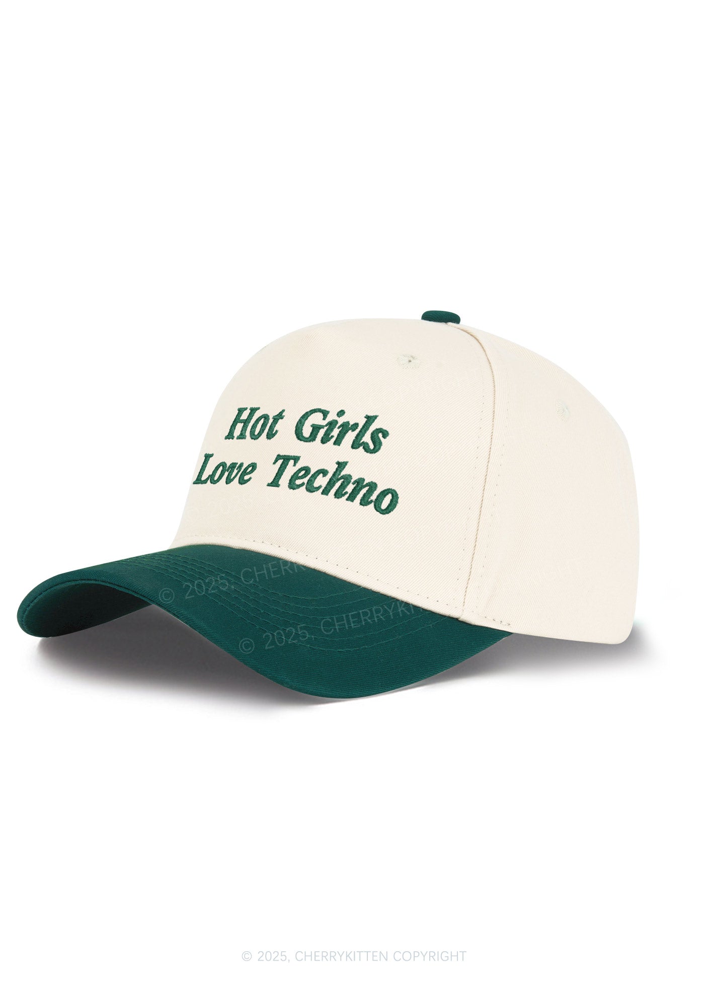 Embroidered Hot Girls Love Techno Y2K Color Block Baseball Cap Cherrykitten