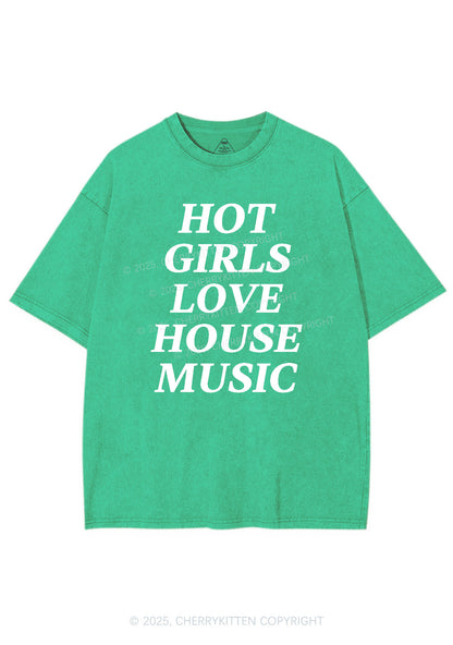 Girls Love House Music Y2K Shirts Washed Tee Cherrykitten