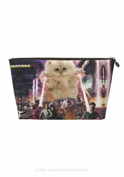 Super Power Kitten Y2K Leather Makeup Bag Cherrykitten
