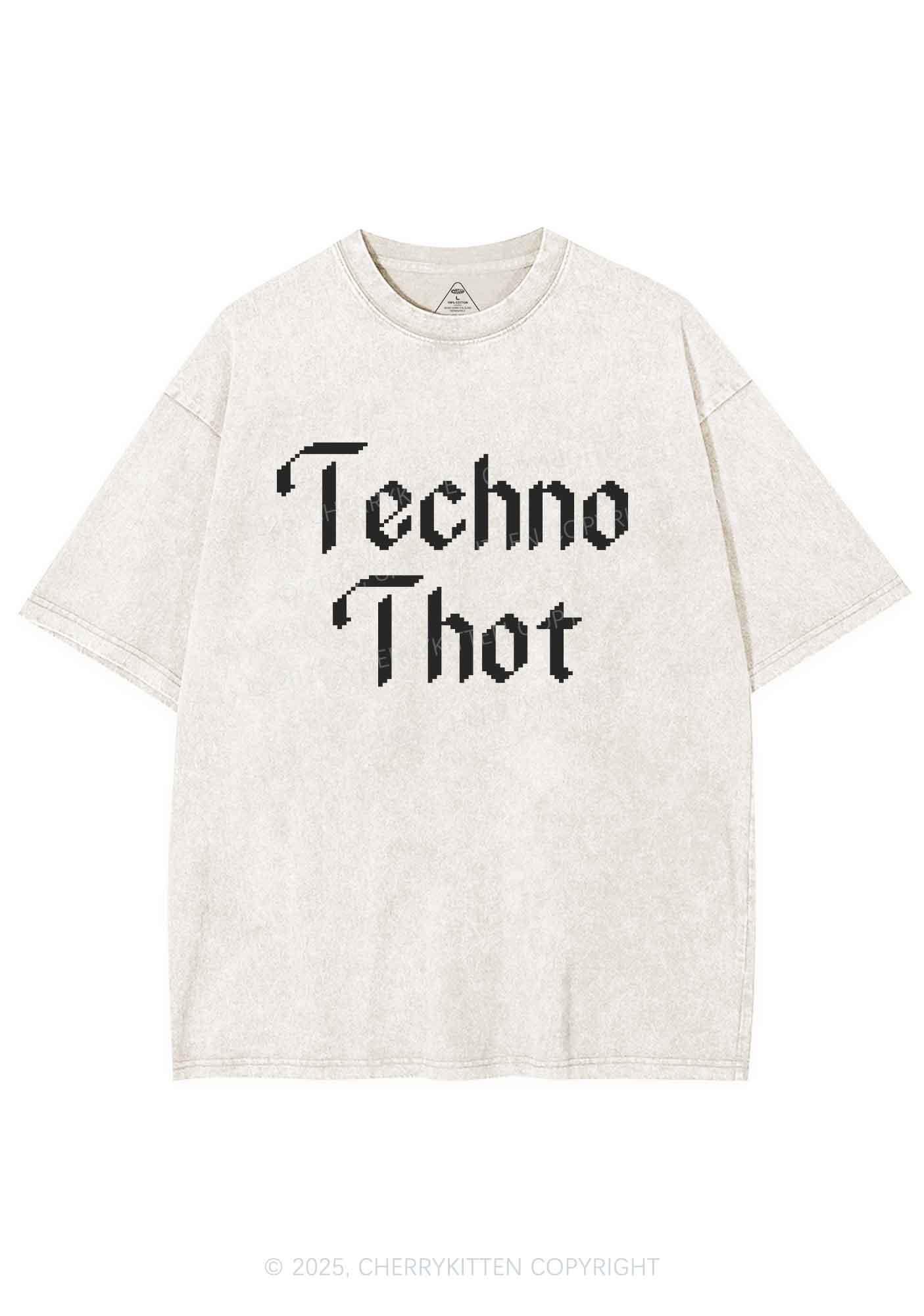 Techno Thot Y2K Shirts Washed Tee Cherrykitten