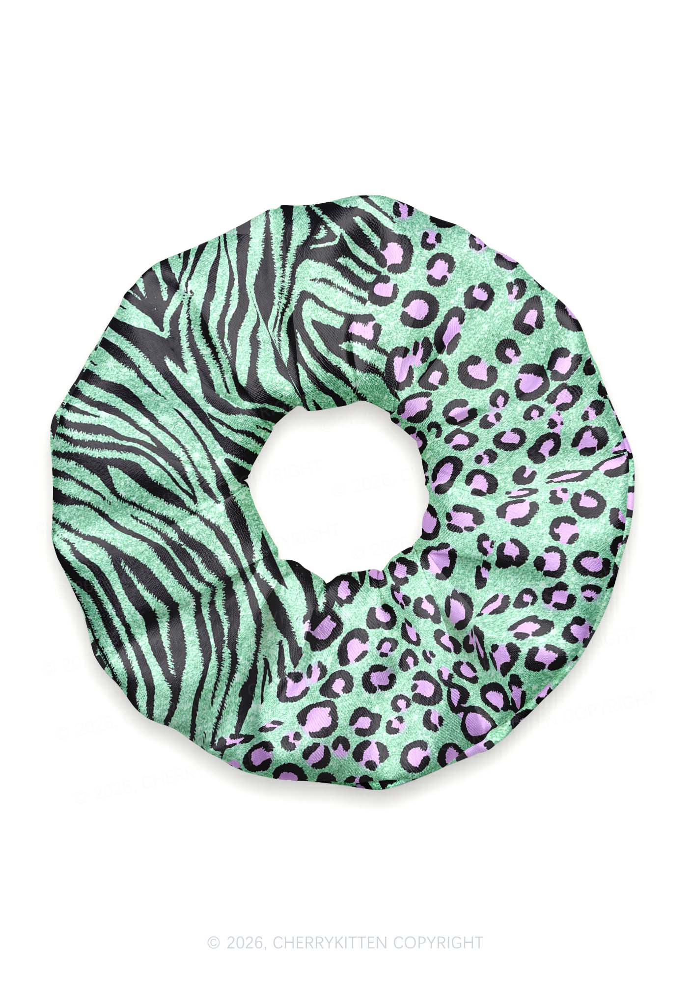 Mint Green Zebra Leopard Y2K Hair Scrunchie Cherrykitten