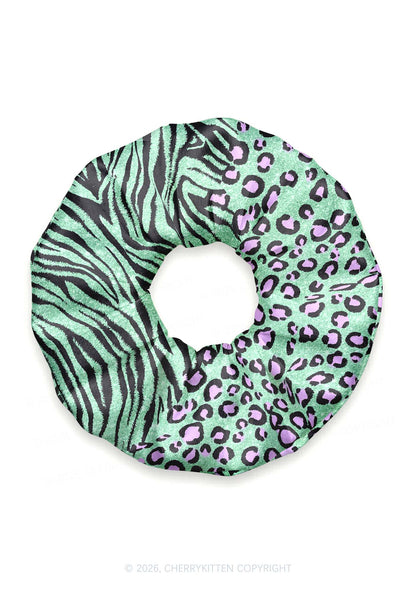 Mint Green Zebra Leopard Y2K Hair Scrunchie Cherrykitten