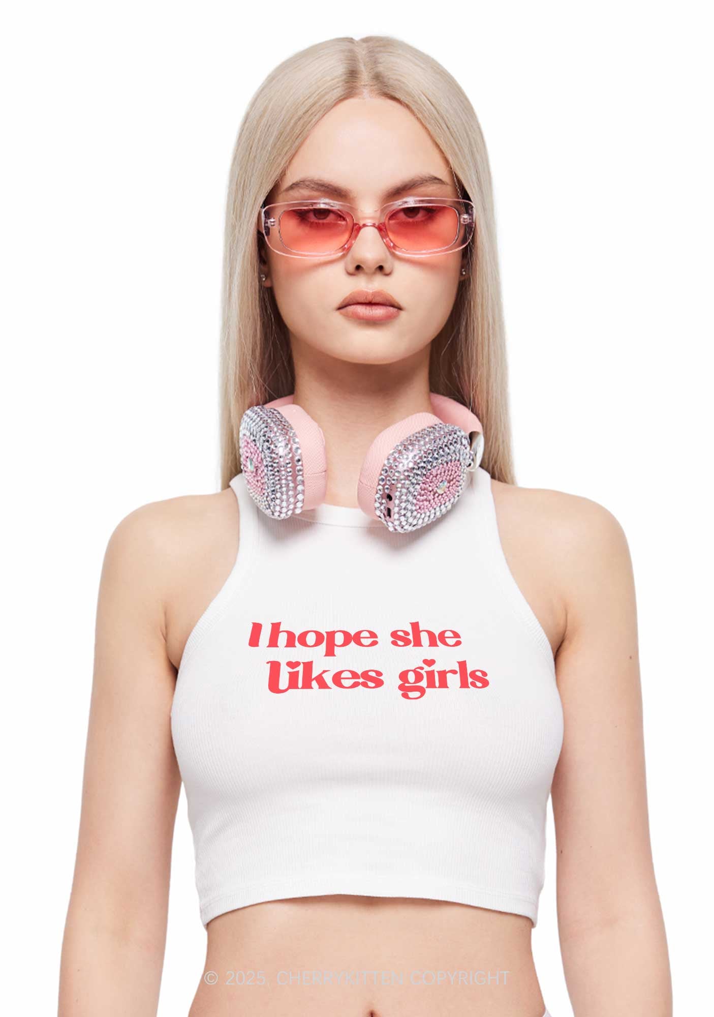 I Hope She Likes Girls Y2K Crop Tank Top Cherrykitten
