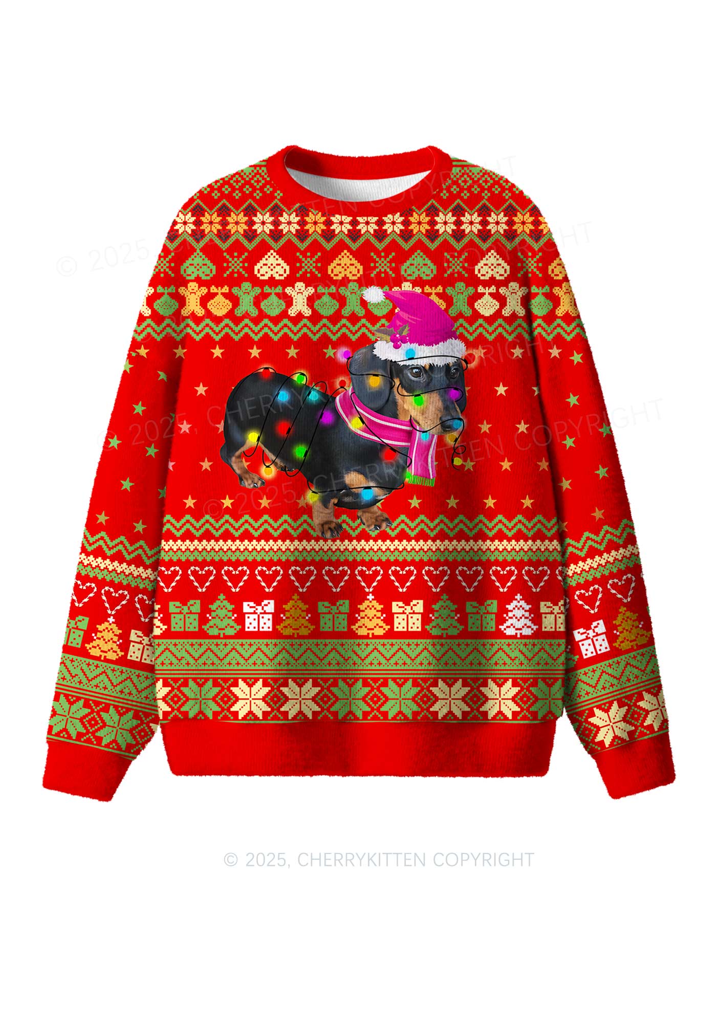 Festive Dachshund Y2K Christmas Knit Sweatshirt Cherrykitten