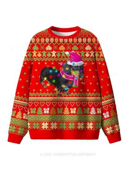 Festive Dachshund Y2K Christmas Knit Sweatshirt Cherrykitten