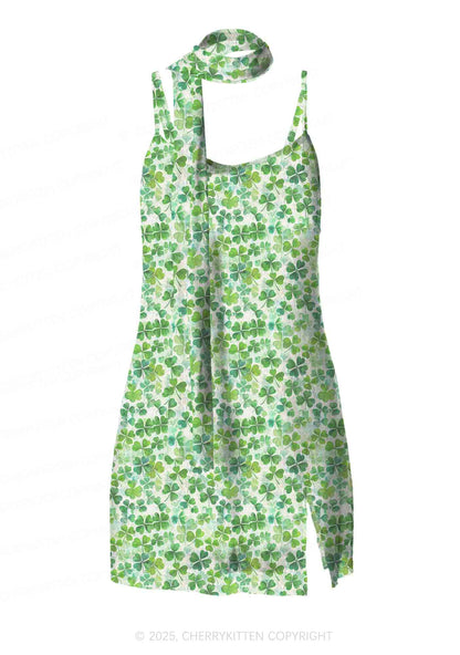 Green Shamrock Y2K Mesh Slip Dress Cherrykitten