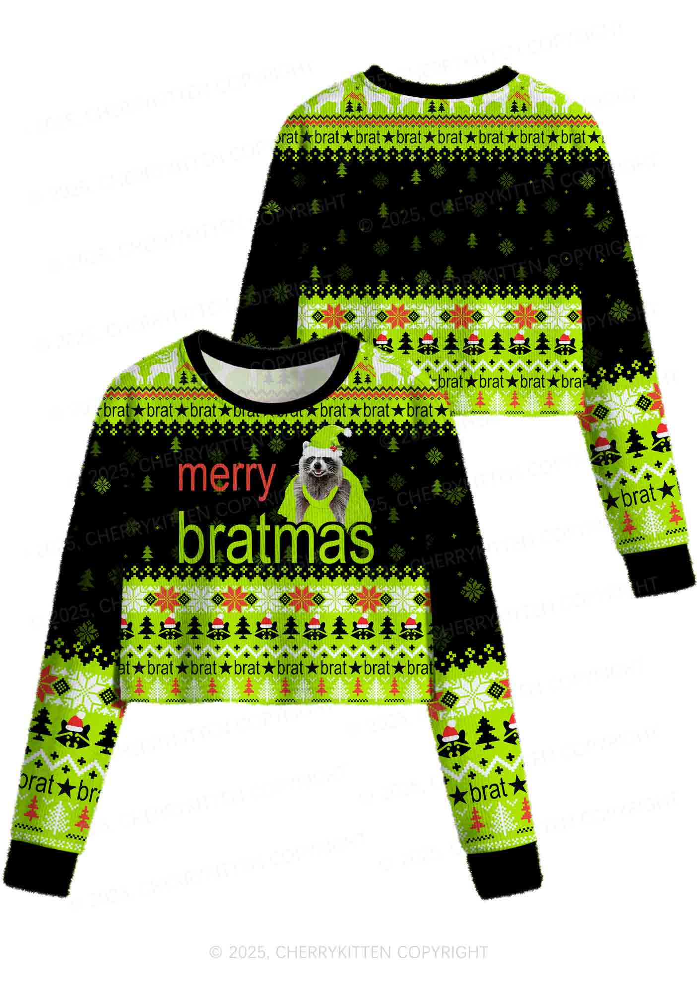 Merry Bratmas Y2K Christmas Crop Knit Sweatshirt Cherrykitten