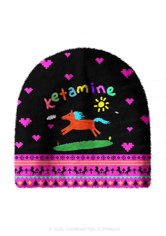 Orange Pony Y2K Print Knit Beanie Cherrykitten