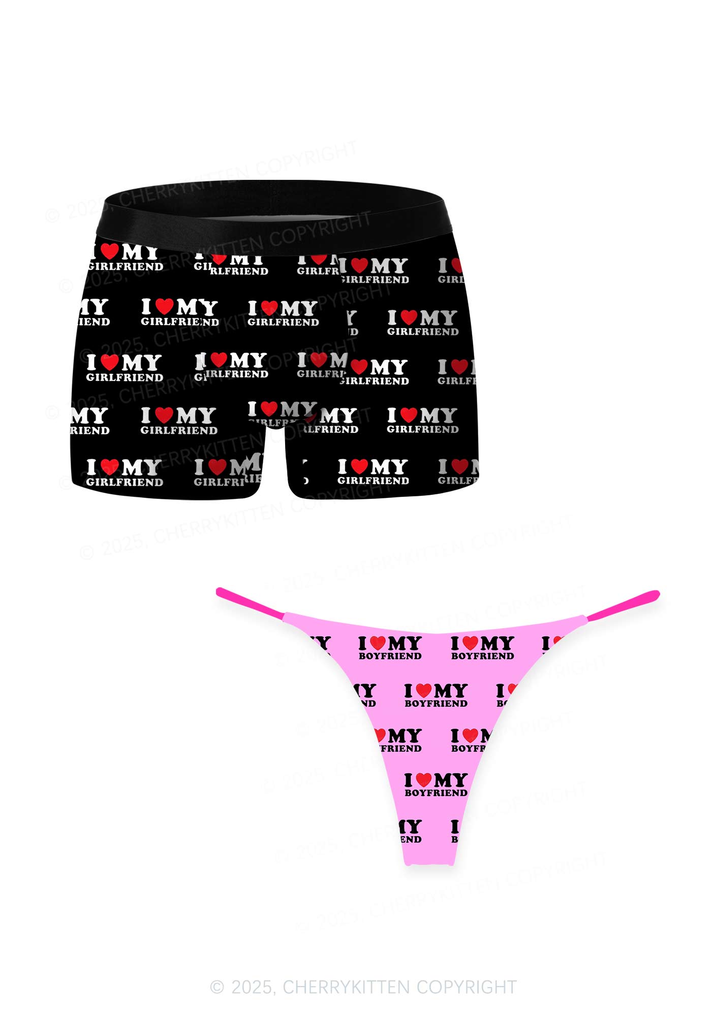 I Love My BF GF Valentine's Day Y2K Print Couples Boxer Thong Set Cherrykitten