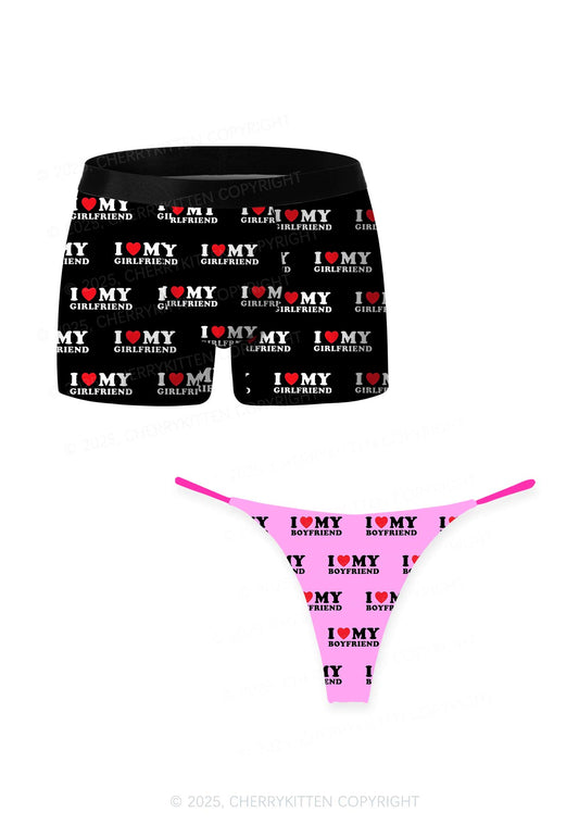 I Love My BF GF Valentine's Day Y2K Print Couples Boxer Thong Set Cherrykitten