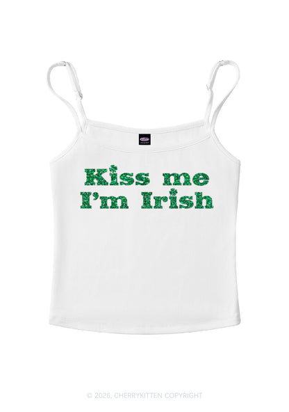 Glitter Kiss Me St Patricks Y2K Spaghetti Strap Cami Cherrykitten
