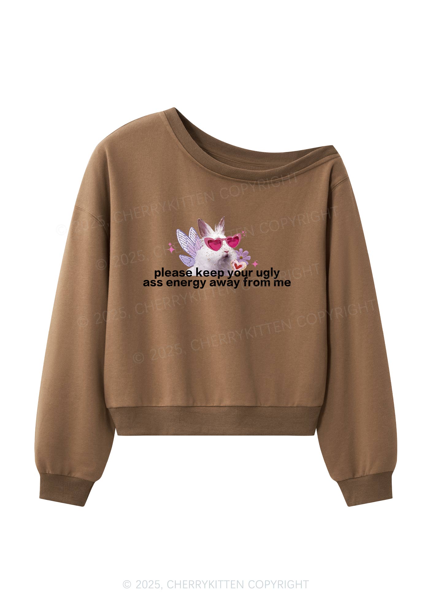 Please Keep Away From Me Y2K Off Shoulder Sweatshirts Cherrykitten