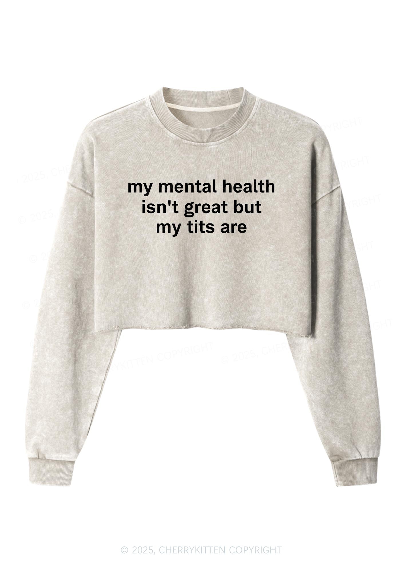 My Mental Health Isnt Great Y2K Crop Washed Sweatshirts Cherrykitten