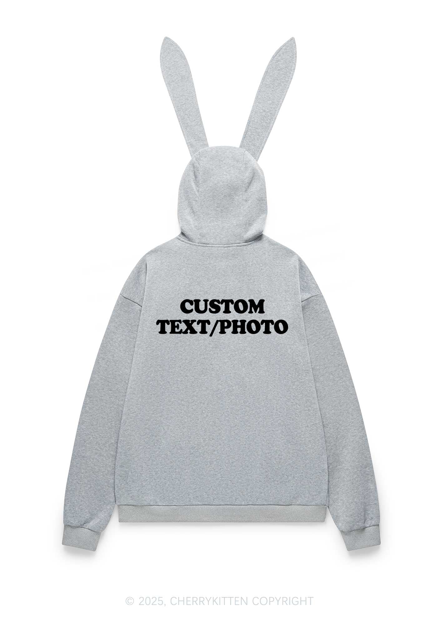 Custom Personalized Text Y2K Bunny Ear Zip Hoodie Cherrykitten