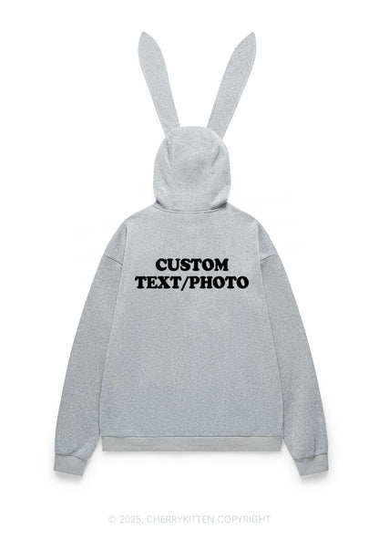 Custom Personalized Text Y2K Bunny Ear Zip Hoodie Cherrykitten