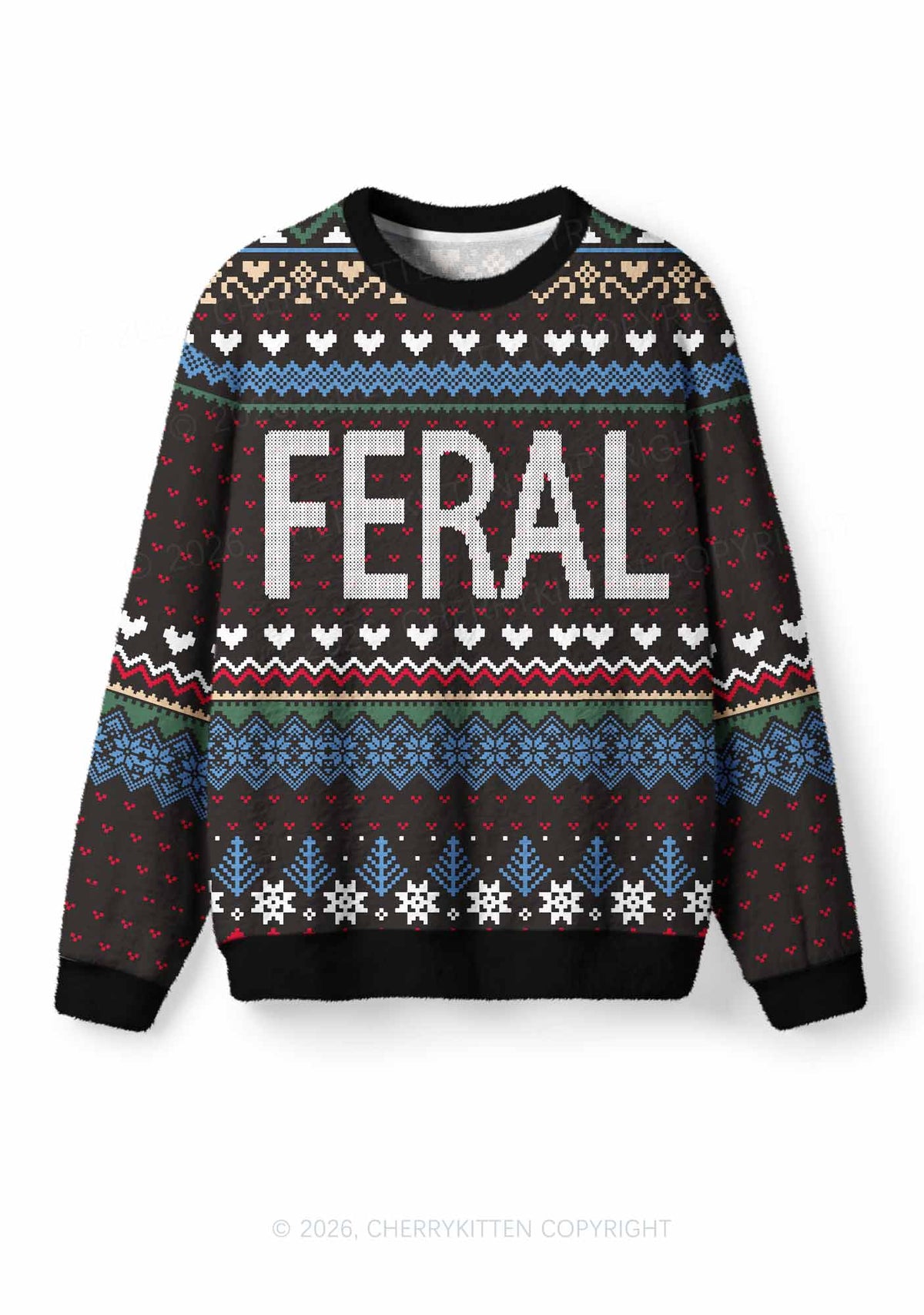 Feral Y2K Christmas Knit Sweatshirt Cherrykitten