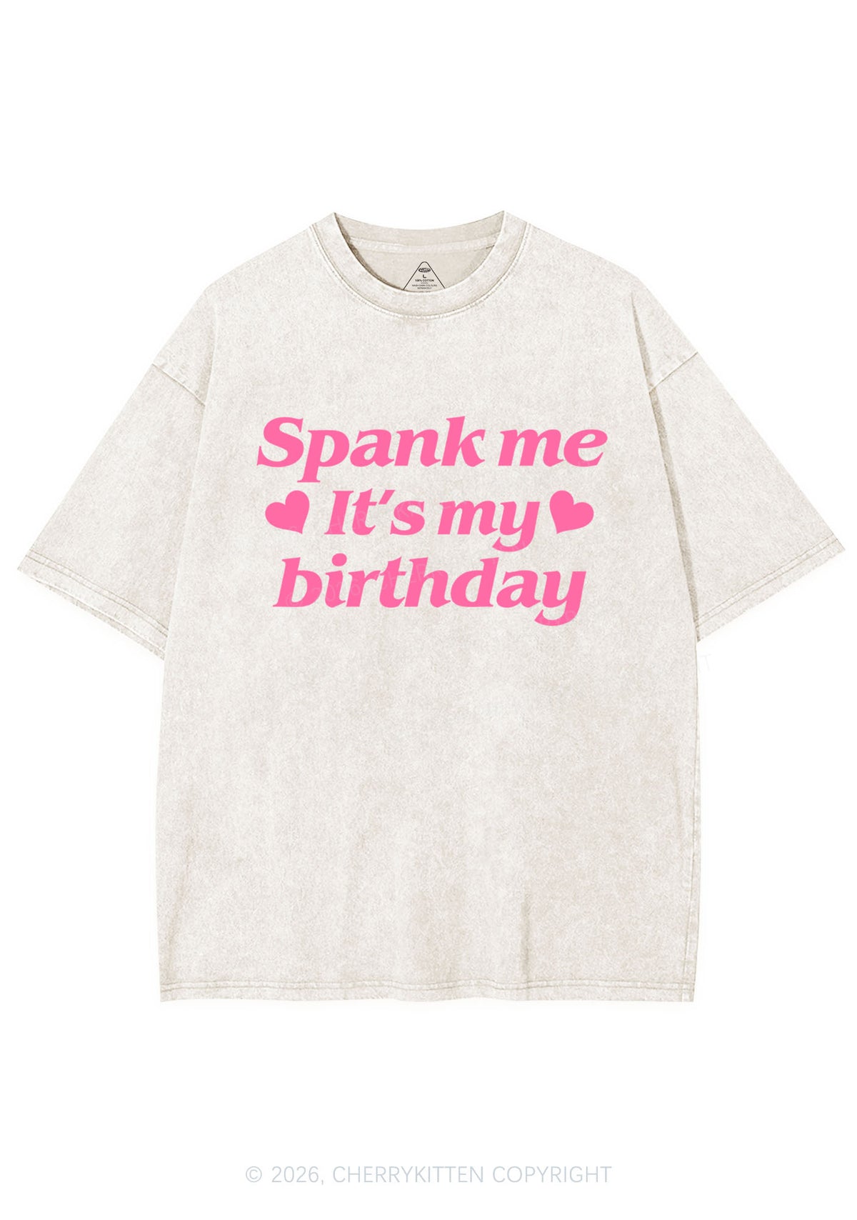 Spank Me Its My Birthday Heart Y2K Shirts Washed Tee Cherrykitten