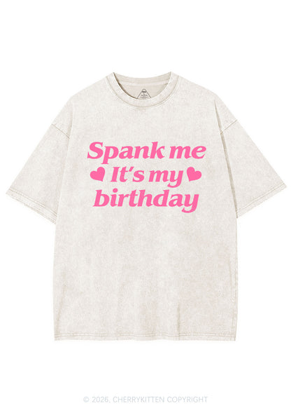 Spank Me Its My Birthday Heart Y2K Shirts Washed Tee Cherrykitten