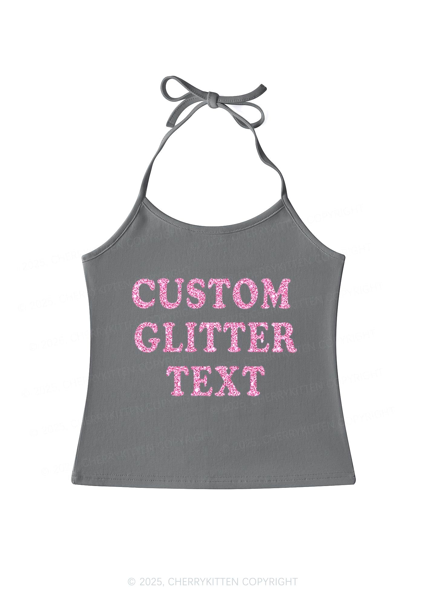 Custom Text Glitter Y2K Halter Neck Cami Cherrykitten