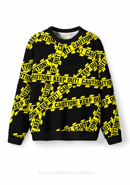 Halloween Caution Keep Out Y2K Christmas Knit Sweatshirt Cherrykitten