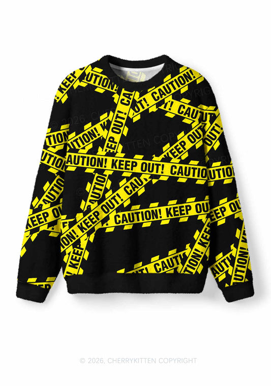 Halloween Caution Keep Out Y2K Christmas Knit Sweatshirt Cherrykitten