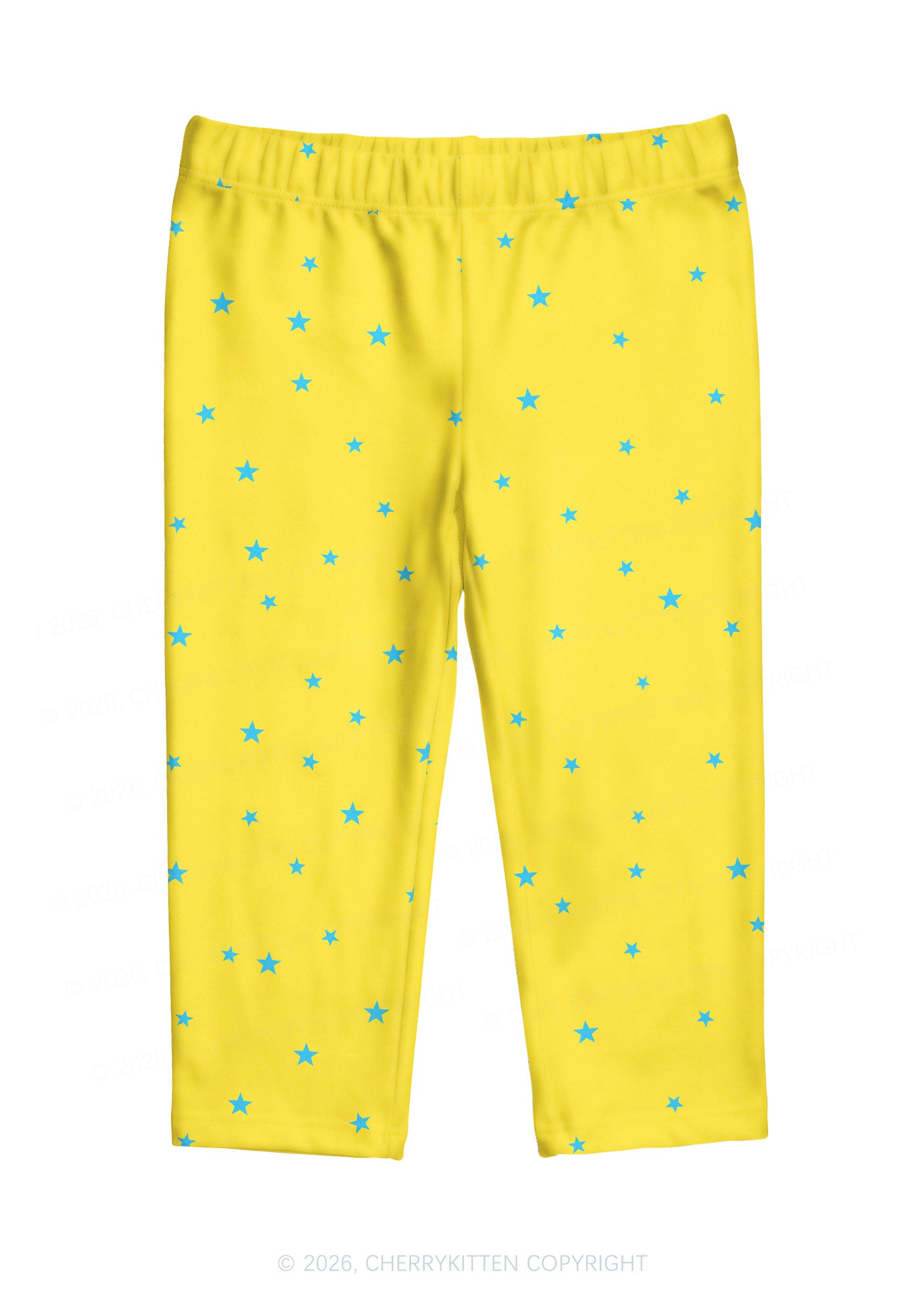 Blue Star On Yellow Y2K Print Capri Pants Cherrykitten