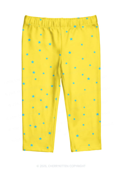 Blue Star On Yellow Y2K Print Capri Pants Cherrykitten
