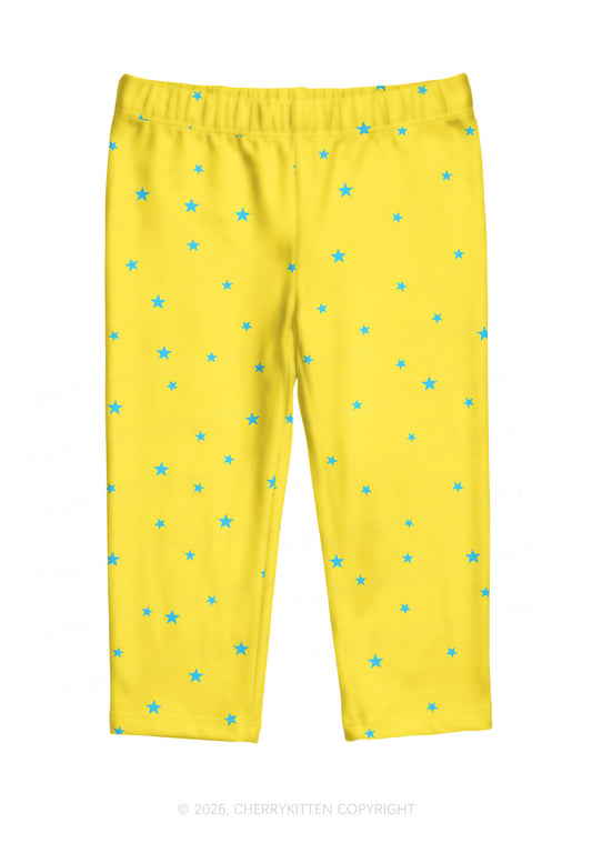 Blue Star On Yellow Y2K Print Capri Pants Cherrykitten