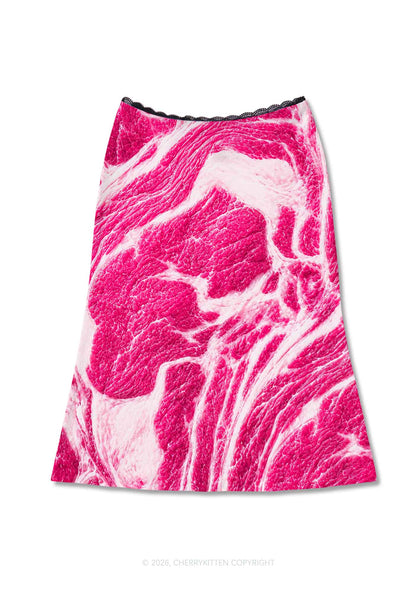 Halloween Pink Beef Texture Y2K Print Midi Skirt Cherrykitten