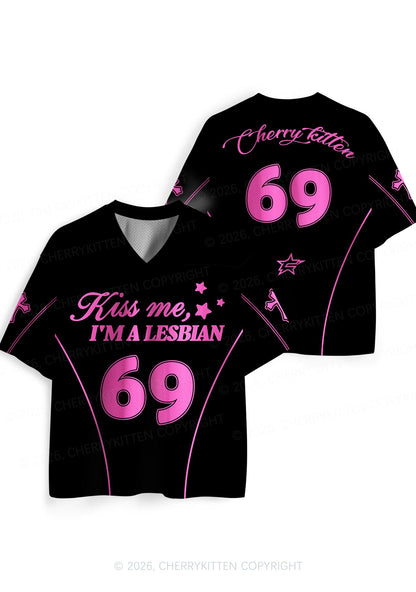 Black Kiss Me Im Lesbian Pride Y2K Sport Jersey Shirts Cherrykitten
