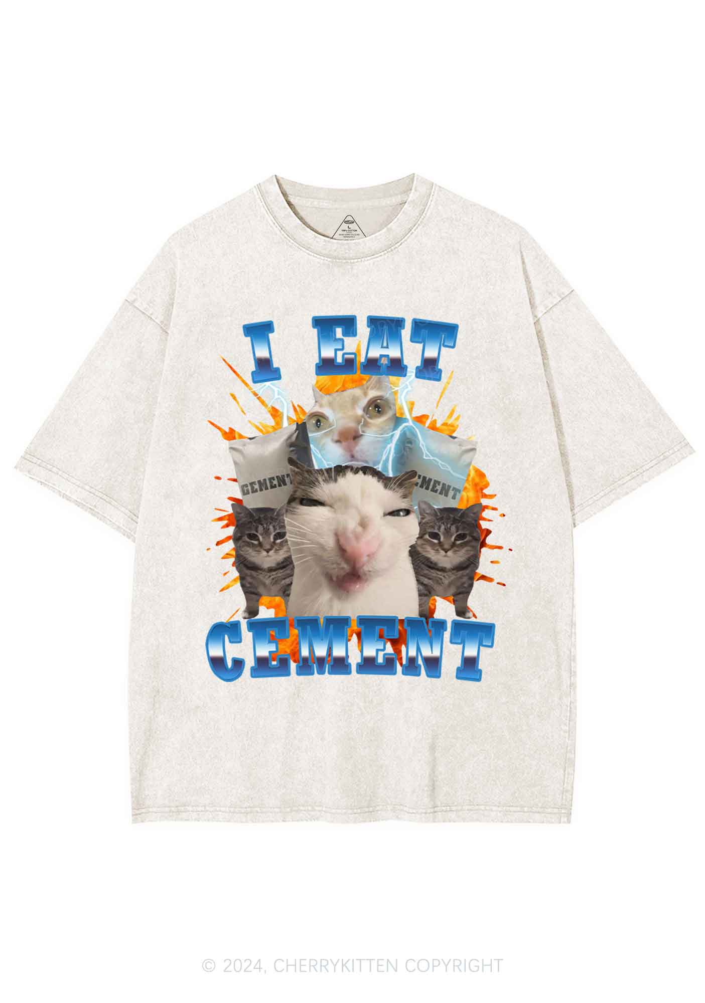 I Eat Cement Funny Cat Y2K Washed Tee Cherrykitten