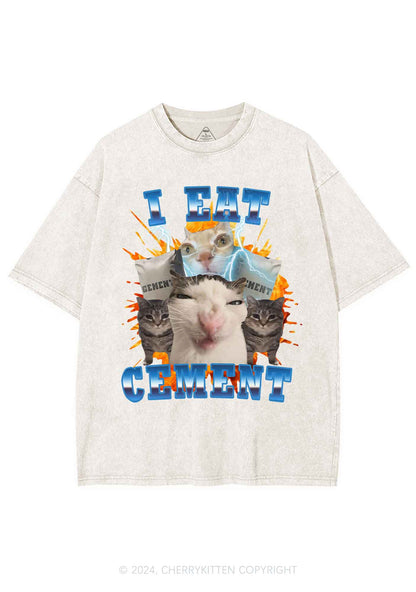 I Eat Cement Funny Cat Y2K Washed Tee Cherrykitten