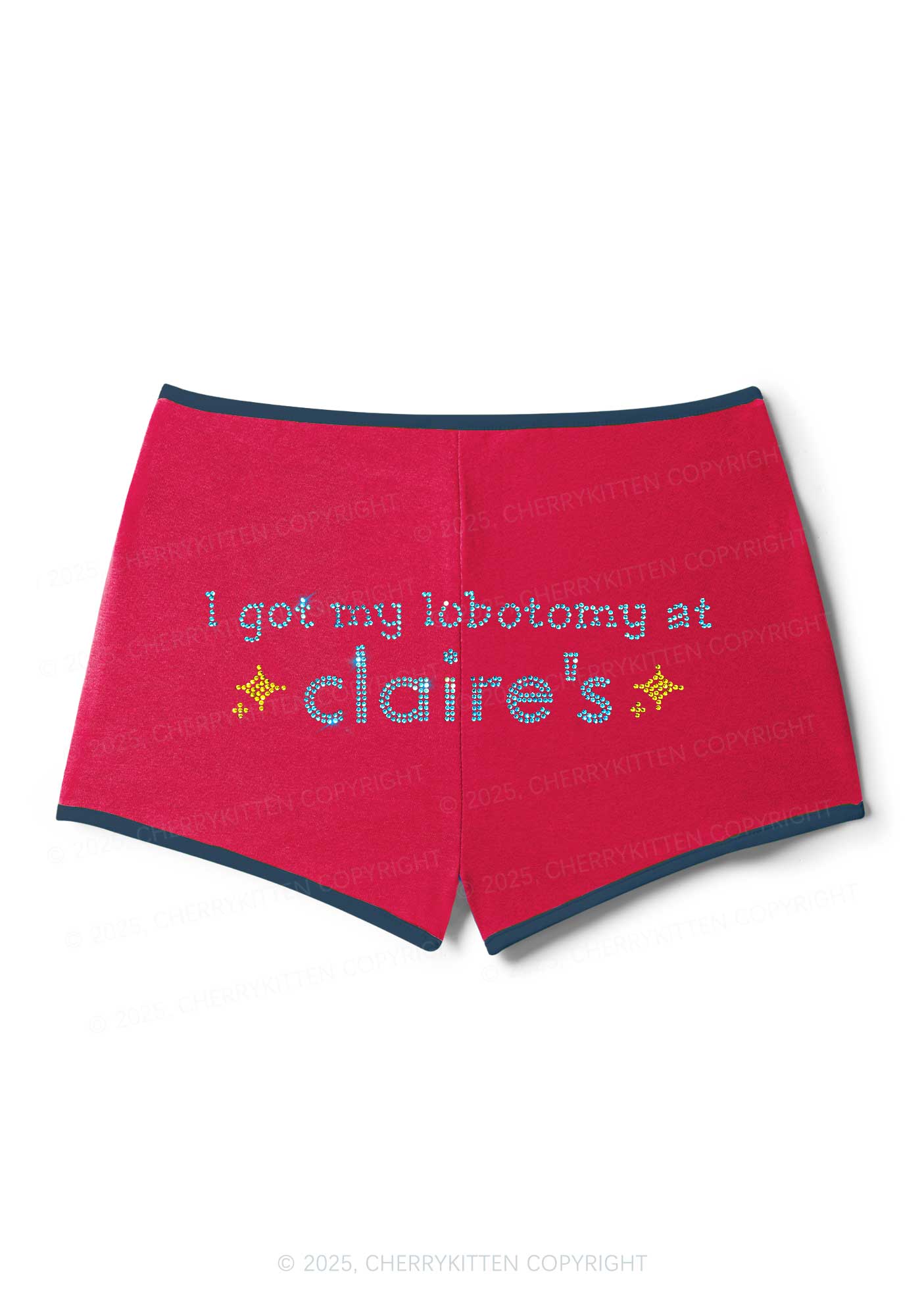 Rhinestone I Got My Lobotomy At Claires Y2K Booty Shorts Cherrykitten