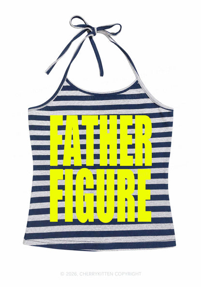 Father Figure Y2K Navy Grey Striped Halter Neck Cami Cherrykitten