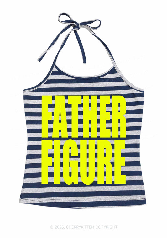 Father Figure Y2K Navy Grey Striped Halter Neck Cami Cherrykitten