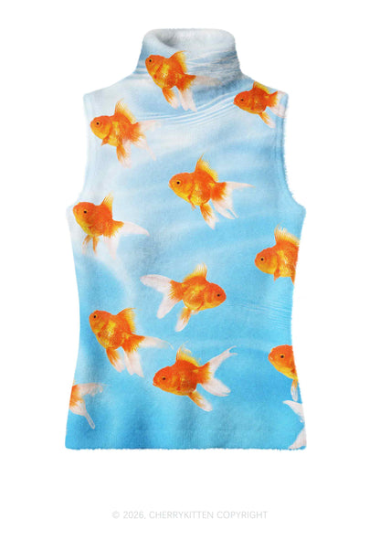 Goldfish Y2K Knit Turtleneck Tank Top Cherrykitten