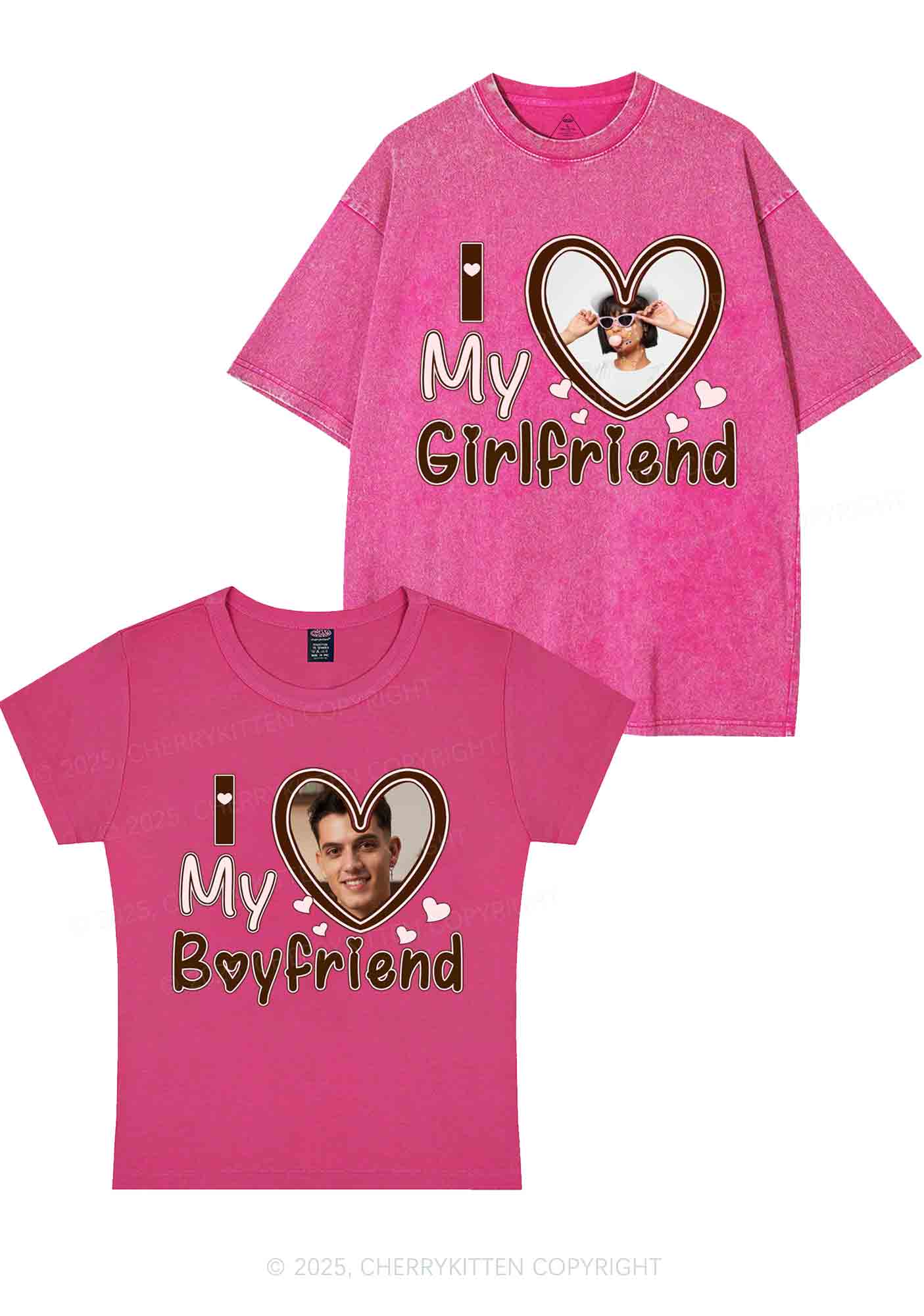 Custom BF GF Brown Heart Y2K Valentine's Day Couple Shirt Cherrykitten