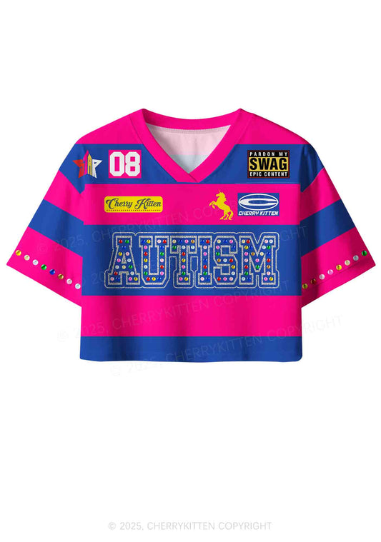 Pink Autism Y2K Crop Sport Jersey Shirts Cherrykitten