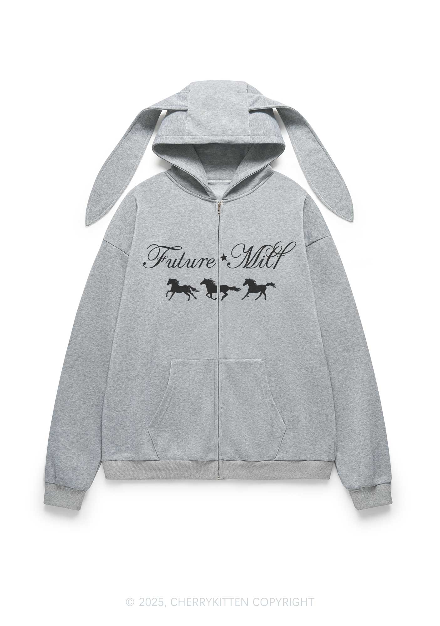 Future Mxxf Pony Y2K Bunny Ear Zip Hoodie Cherrykitten