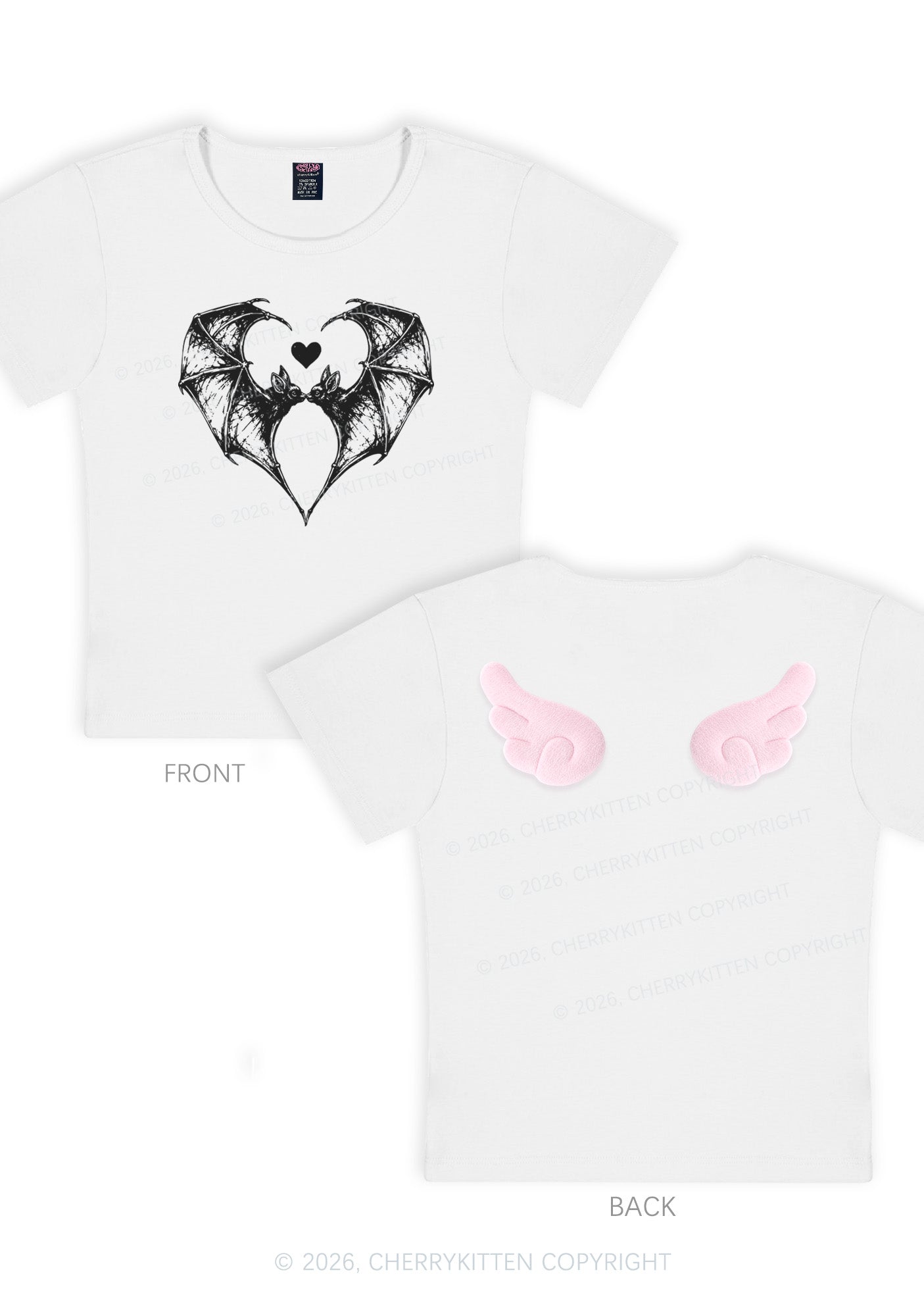 Halloween Bat Heart Y2K Goth Angel Wings Baby Tee Cherrykitten