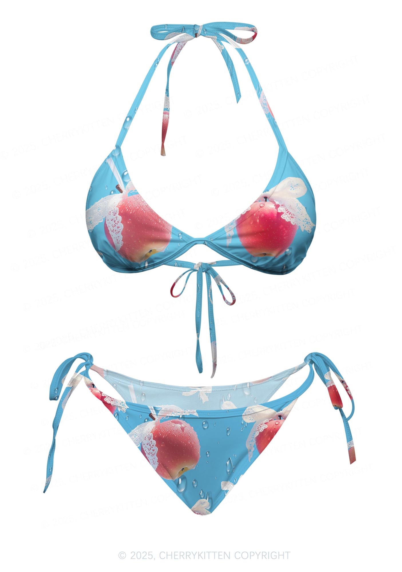 Lace Apple Y2K Print Bikini Set Cherrykitten