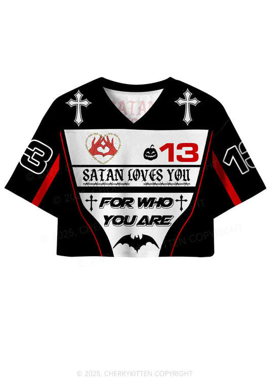 Halloween Custom Satan Loves Y2K Crop Sport Jersey Shirts Cherrykitten