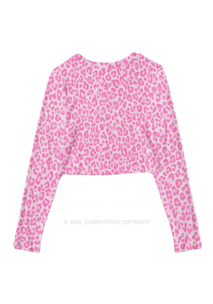 Pink Leopard Y2K Mesh Long Sleeve Crop Top Cherrykitten