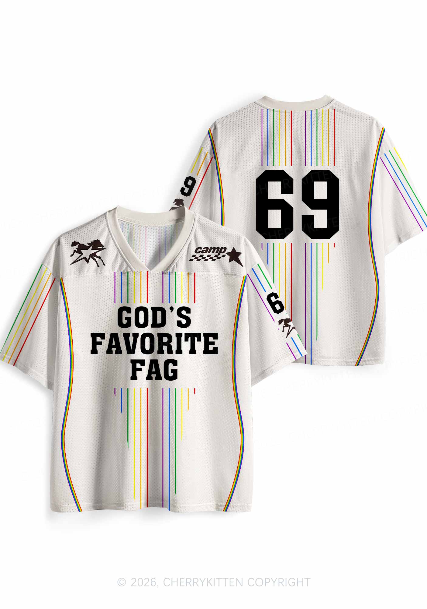 Gods Favorite Fag Rainbow Stripes Pride Y2K Sport Jersey Shirts Cherrykitten