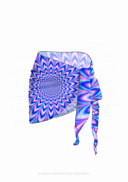 Blue Vortex Optical Illusion Y2K Print Bikini Set Cherrykitten