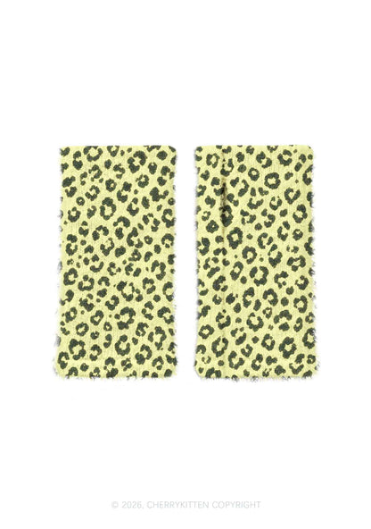 Light Yellow Leopard Y2K Print Fuzzy Arm Warmers Cherrykitten